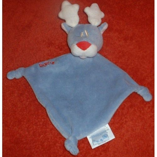 Babygro - Doudou Cerf/Renne Bleu Et Blanc - Nez Rouge