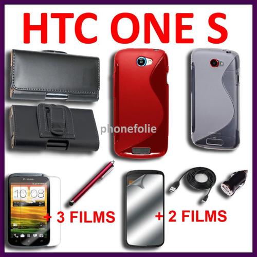 Lot Pack De 11 Accessoires Tpu Silicone Coque Gel S Etui Housse Stylet Tactile Films Miroir Chargeur Voiture Câble Usb Cuir Clip Ceinture  Htc One S Rouge