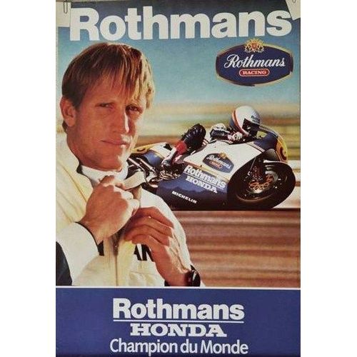 Affiche Motard Rothmans Racing Moto Honda Champion Pilote Cigarettes Michelin
