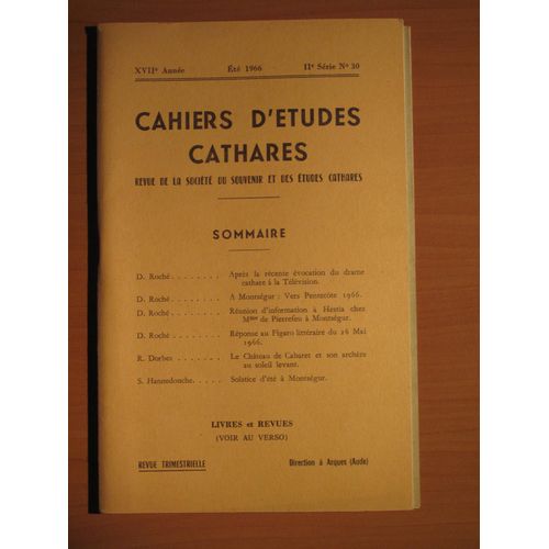 Cahiers D'études Cathares. Numéro.30 2ème Série.