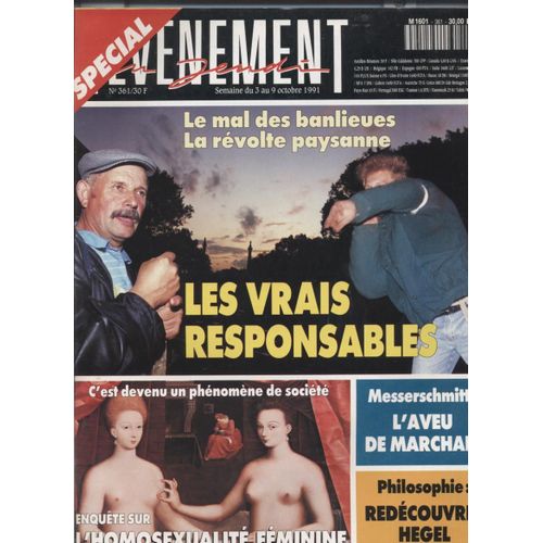L'evenement Du Jeudi   N°361   3 Au 9 Octobre 1991 : Le Mal Des Banlieues La Revolte Paysanne