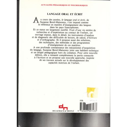 Langage Oral Et Ecrit - Tome 1