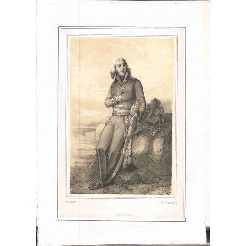 [Xixème] Lithographie À 2 Tons "Hoche" (Portrait En  Pied De Lazare-Louis Hoche 1768-1797) Vers 1845
