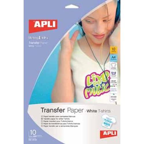 Apli Paper Transfer Paper - Papier Transferts Sur T-Shirt - Blanc - A4 (210 X 297 Mm) 10 Feuille(S)