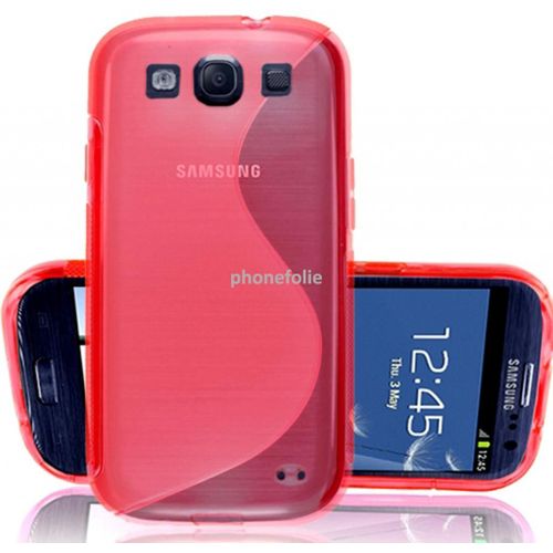 Coque Samsung Galaxy S3 I9300 I9305 4g Etui Pochette Housse  En Tpu Silicone Gel Motif Ligne S Vague S-Line  Couleur  Rouge + Film D'écran