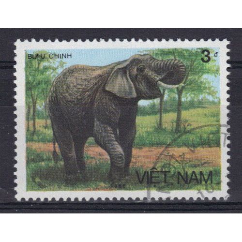 Vietnam 1986 : Faune : Vieux Éléphant Mâle - Timbre Oblitéré