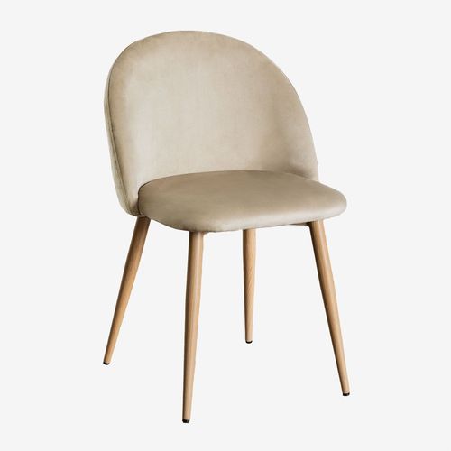 Lot 2 Chaises En Velours Kana Bois Naturel