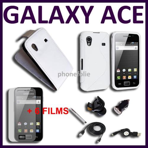 Samsung Galaxy Ace S5830 S5839i Etui Coque Housse Lot Pack 13 Accessoires Tpu Silicone Gel S Support Chargeur Voiture Allume Cigare Câble Usb 6 Films Stylet Blanc Simili Cuir