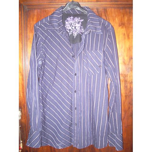 Chemise Rip Curl Taille L Bleue À Rayures Mauves Splendide