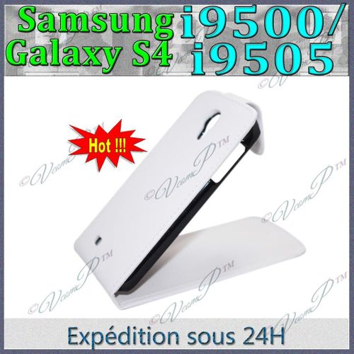 Samsung Galaxy S4 Iv 4 I9500 I9505 : Etui Housse Coque Pochette En Simili Cuir Rabattable À Rabat Clapet Haute Qualité Couleur  Blanc + Film D'écran