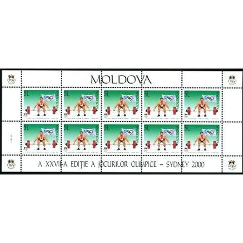 Feuillet 10 Timbres Neufs Moldavie Haltérophilie Jeux Olympiques Sydney 2000