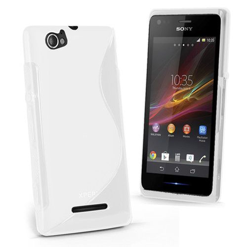 Sony Xperia M C1904 C1905 - Coque Etui Housse En Tpu Silicone Gel Motif Ligne S S-Line Vague Couleur  Blanc + Film D'écran