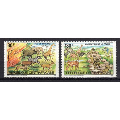 Centrafrique 1984 : Protection De La Faune : Lutte Contre Les Feux De Brousse / Lutte Contre Les Braconniers - Série Entière De 2 Timbres Neufs **
