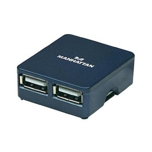 Manhattan USB-A 4-Port Micro Hub, 4x USB-A Ports, Blue, 480 Mbps (USB 2.0), Bus Power, Hi-Speed USB, Three Year Warranty, Blister - Concentrateur (hub) - 4 x USB 2.0 - de bureau