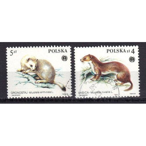 Pologne 1984 : Faune : Hermines - Série De 2 Timbres Oblitérés