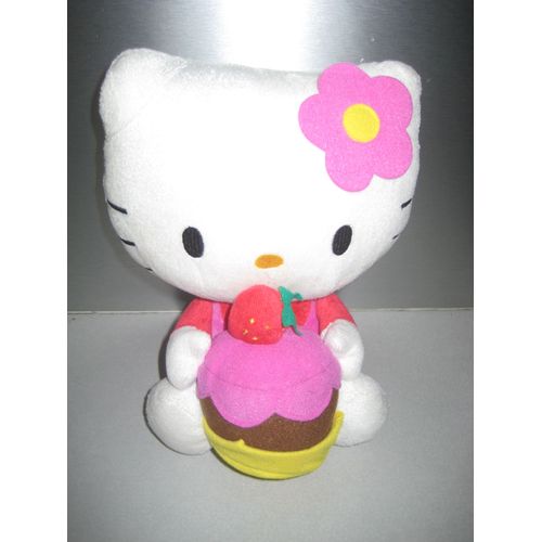 Peluche Doudou Hello Kitty Rose Et Son Gâteau Sanrio 25 Cm