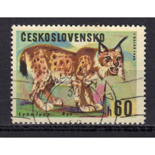 Tchecoslovaquie 1966 : Félin Sauvage : Lynx - Timbre Oblitéré