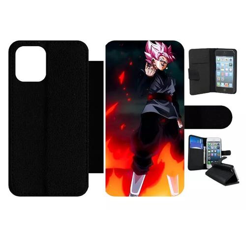 Etui À Rabat Pour Iphone 12 - Dbz Black Goku Crimson Warrior The Flame Of Rebellion - Simili-Cuir - Noir