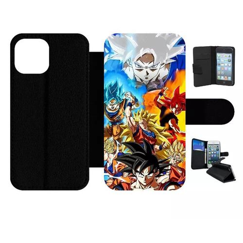 Etui À Rabat Pour Iphone 13 Mini - Dbz Sangoku L Ascension Des Super Saiyans - Simili-Cuir - Noir