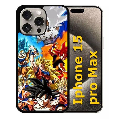Coque Pour Iphone 15 Pro Max - Dbz Sangoku L Ascension Des Super Saiyans - Silicone - Noir