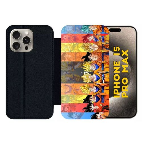 Etui À Rabat Pour Iphone 15 Pro Max - Dbz Sangoku Le Chemin Du Guerrier Saiyan - Silicone - Noir