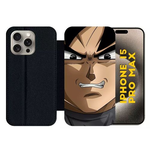 Etui À Rabat Pour Iphone 15 Pro Max - Dbz Black Goku Silent Warrior - Silicone - Noir