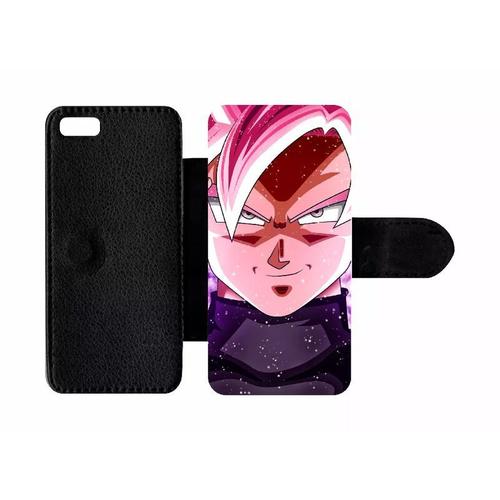 Etui À Rabat Pour Iphone 5c - Dbz Goku Pink Saiyan - Simili-Cuir - Noir