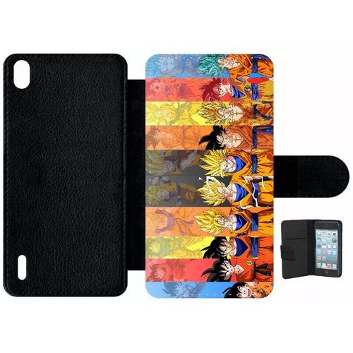 Etui À Rabat Pour Huawei Ascend P7 - Dbz Sangoku Le Chemin Du Guerrier Saiyan - Simili-Cuir - Noir