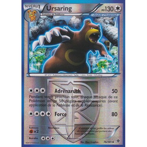 Carte Pokemon - Ursaring - 76/101 - 130 Pv - Holo Reverse - Explosion Plasma - Version Francaise -