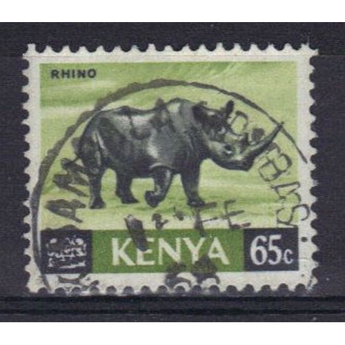 Kenya 1966 : Rhinocéros - Timbre 65 C. Vert- Jaune Et Noir Oblitéré
