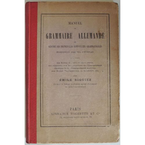 Manuel De Grammaire Allemande Ou Résumé Des Principales Difficultés Grammaticales