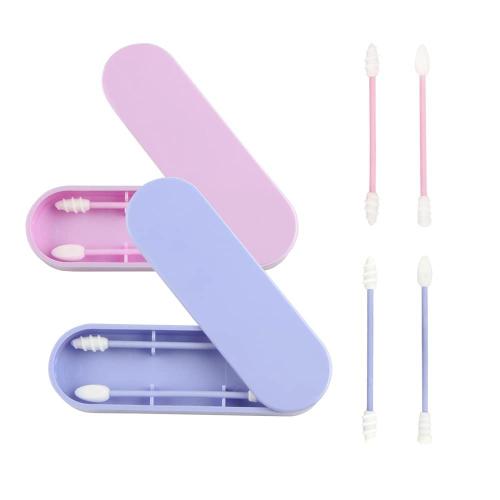 Cotons-Tiges Portables En Silicone, 2 Paquets, Nettoyables, Nettoyage Des Oreilles À Double Pointe, Batonnets De Coton-Tige Cosmétiques, Maquillage De Voyage 