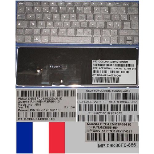 Clavier Azerty Français / French Pour HP MINI 1103 110-3500 110-3510NR 110-3530NR Series, HP MINI 210-3000, Noir / Black, Model: NM3, 55011UY00563G, MP-09K86F0-886, P/N: 2B-31207Q110, AENM3F00410, 853