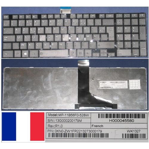 Clavier Azerty Français / French Pour TOSHIBA Satellite L850 series, Win8, Noir / Black, Brillant-frame/ Glossy-frame, Model: 0KN0-ZW1FR22132, P/N: MP-11B56F0-528W