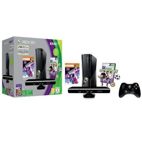 Console Xbox 360 250 Go + Capteur Kinect + Dance Central 2 (Jeu Kinect) + Sports (Jeu Kinect) + Kinect Adventures ! + Carte Xbox