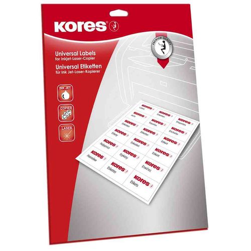 Kores Etiquettes Universelles 63,5 X 33,9  Mm Blanches 600 Sur 25 Feuilles A4