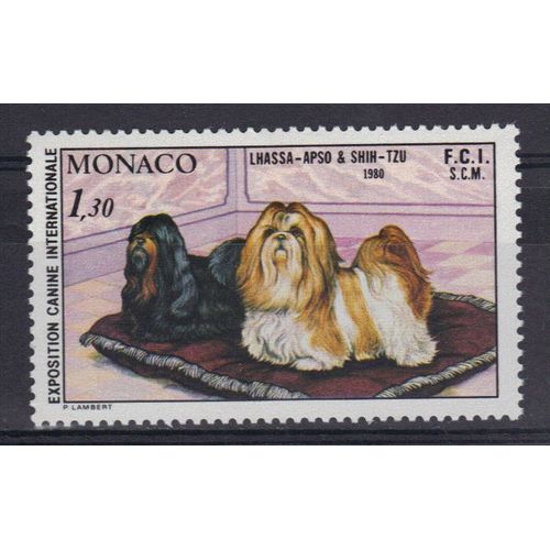 Monaco 1980 : Exposition Canine Internationale De Monte-Carlo : Chiens Pékinois : Lhassa Apso Et Shin-Tzu - Timbre Neuf ** Cote 7,50 ¿