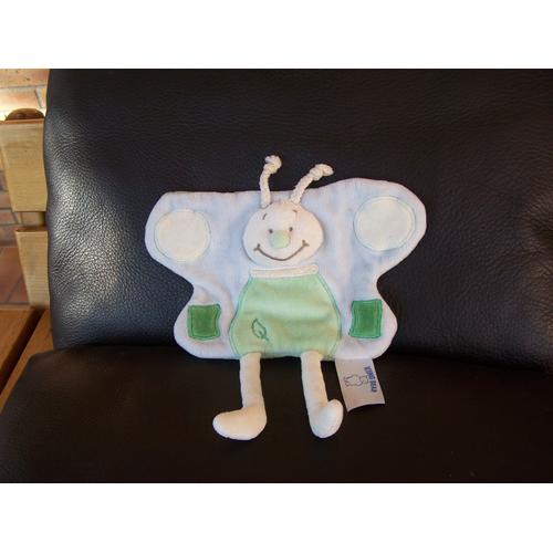 Doudou Plat Papillon King Bear Bleu Blanc Vert