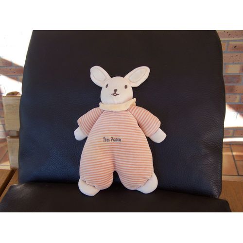 Doudou Lapin Tim Pouce Tim Toys Raye Orance Ecru