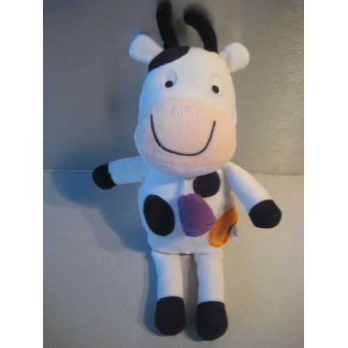 Doudou Hochet Vache Blanche Grelot Mauve Taches Orange Noir Du Pareil Au Même Bébé 32 Cm