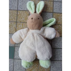Doudou Lapin Ajena Jaune Pale Beige Vert Grelot Hochet