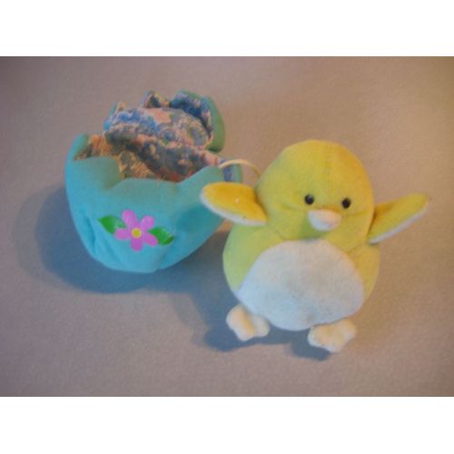 Doudou Poussin Et Sa Coquille Vert À Fleurs Jemini 11 Cm