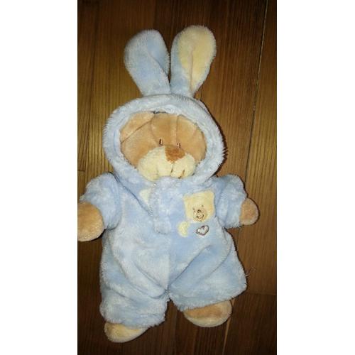 Doudou Ours Deguise Lapin Bleu Nicotoy