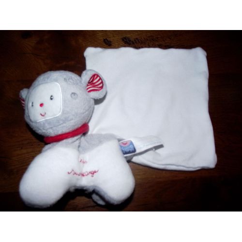 Doudou Peluche Cajou Mouchoir Mouton Sucre D'orge Blanc Gris Rouge