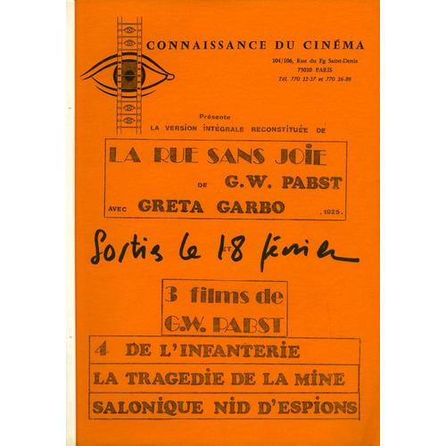 Dp, La Rue Sans Joie, 4 De L'infanterie, La Tragédie De La Mine, Salonique Nid D'espions, G. W Pabst