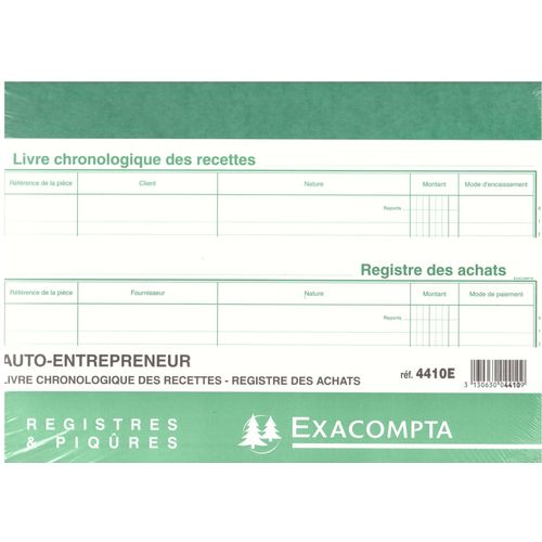 Exacompta 4410e Livre Recettes-Registre Achats Pour Auto Entreteneur Format 24x32 80 Pages