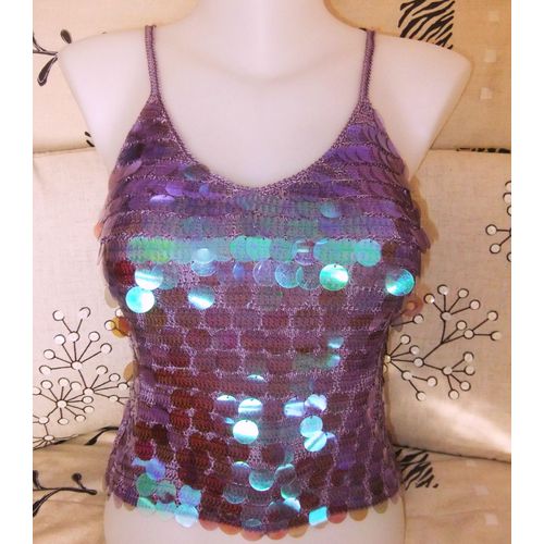 Top Sexy Paillettes Soirée Gris Rosé Taille 38 Ou 40 Au Crochet À Brides Giandjo