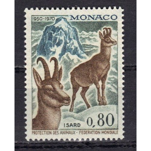 Monaco 1970 : 20è Anniversaire De La Fédération Mondiale Pour La Protection Des Animaux : Isard - Timbre Neuf ** Cote 5 