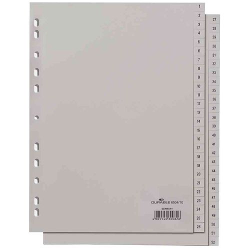 Durable Registre En Plastique, Chiffres, A4, 52 Pièces, 1-52 Gris