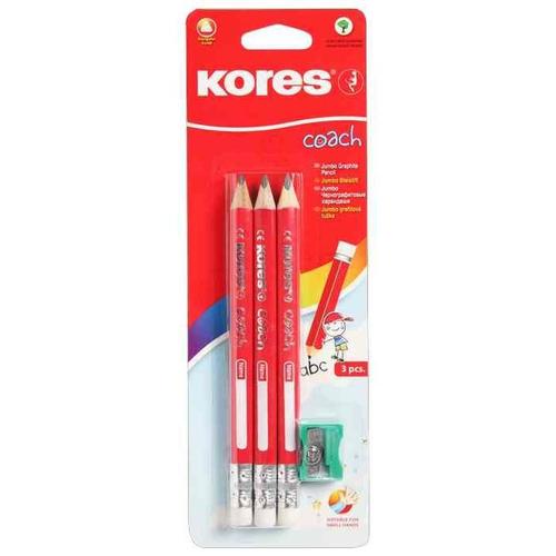 Kores Pack 3 Crayon Coach Bout Gomme + Taille Crayon Epais 2u